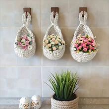 Set Of 3 Wall-Mounted Woven Fruit Basket Vegetable Basket Hanging Plant Baskets With Jute Rope,One-Size