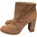 Nine West Shoes | Nine West Suede Ankle Boot Women Size 8.5 Qualinia Tan Studded Block Heel | Color: Brown/Tan | Size: 8.5