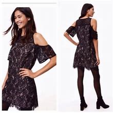 Loft Dresses | Ann Taylor Loft Black Lace Cold Shoulder Shift Mini Dress | Color: Black | Size: 8