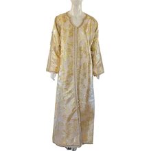 Vintage Moroccan Caftan In Gold Brocade Maxi Dress Kaftan Size L To Xl
