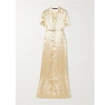Ralph Lauren Collection Symon Belted Hammered-Satin Maxi Shirt Dress - Women - Beige Dresses - XXS