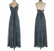 S 4 Bcbg Silk Metallic Snake Print Maxi Green Lurex Chiffon Long Dress