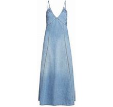 Chloé Women's Floral-Embroidered Denim Maxi Dress - Foggy Blue - Size 4