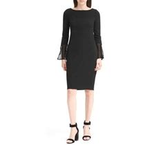 Calvin Klein Women's Long Flutter Sleeve Solid Shift Dress, Black, 8
