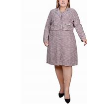 Ny Collection Plus Size Long Sleeve Jacket And Tweed Dress, 2 Piece Set - Burgundy Ivory - Size 3X