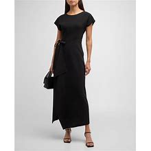 Lafayette 148 New York Tie-Waist Finesse Crepe Maxi Dress, Black, Women's, Petite, Casual & Work Dresses Maxi Dresses