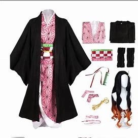 Anime Demon Slayer Nezuko Cosplay Costume Kimono Kimetsu No Yaiba Kamado Nezuko Costume Wig Womens