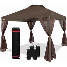 CROWN SHADES 10X10 Pop Up Canopy Outside Canopy With 4 Removable Nettings With Door,Patented One Push Tent Canopy With Wheeled Bag, Bonus 8 Stakes