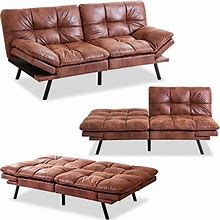 MUUEGM Convertible Futon Sofa Bed,Faux Leather Sofa Couch With Adjustable Armrests And Back,Convertible Sleeper Sofa,Couches For Living Room,Guest Ro