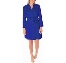 Taylor Dresses Long Sleeve Mock Wrap Self Tie Sash Sheath Dress - Blue - Casual Dresses Size 4