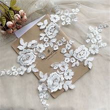 Exquisite Cotton Bridal Lace Applique Pair In Mirror Images For Wedding Gown, Bridal Dress Accessories, Bridal Headpiece
