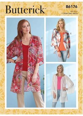 Easy Sewing Pattern For Women's Kimono Jacket, Open Front Kimono, Long Kimono Pattern, Butterick 6176, Size XS-M And L-XXL, Uncut FF