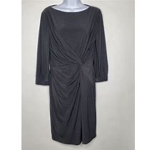 Ralph Lauren Womens Knotted Sheath Dress Size 10 Boatneck Black Stretch Classy