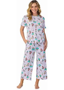 Women's Cuddl Duds® Cozy Short Sleeve Pajama Top & Cropped Pajama Pants Set, Size: XS, Med Purple