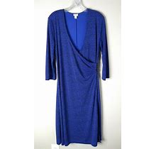 Isaac Mizrahi For Target Royal Blue Black Pebble Polka Dot Faux Wrap Dress Large