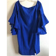 Womens Venus Royal Blue Ruffle Flare Sleeve Sheath Dress Size 6