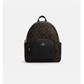 COACH COURT Backpack Signature Brown Canvas Black Pebbled Leather 5671 NWT $450