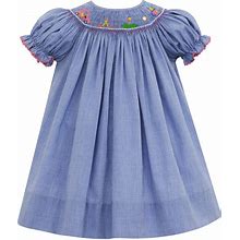 Petit Bebe Baby / Toddler Girls Royal Blue Check Smocked Golf Bishop Dress