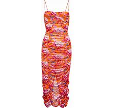Magda Butrym, Ruched Floral Mesh Midi Dress, Women, Multicolor, US 8, Dresses, Materialmix