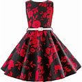 Wish Care Girls 50S Vintage Dress Sleeveless Rockabilly Swing Party Dresses With Belt 5-10 Years