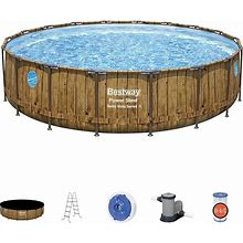 Bestway Power Steel Swim Vista Series II 18' X 48" Round Above Ground Outdoor Swimming Pool Set With Built-In Windows, Filter Pump, Ladder, And Cover