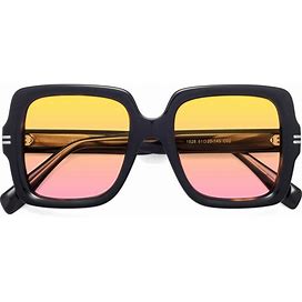 Tortoise Narrow Oversized Square Gradient Sunglasses With Yellow / Pink Sunwear Lenses