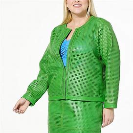 Colleen Lopez Perforated Faux Leather Jacket With Chain Detail - Green - Size Small
