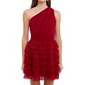 Endless Rose Women's Tiered Tulle Mini Dress - Cherry - Size Large