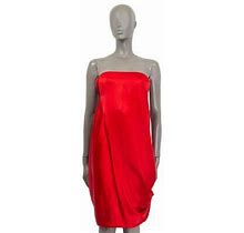 64297 Auth Alexander Mcqueen Red Silk Draped Strapless Cocktail Dress