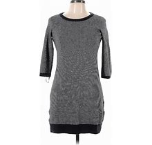 Ann Taylor Casual Dress - Mini Crew Neck 3/4 Sleeves: Gray Print Dresses - Women's Size Medium Petite