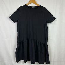 Zara Dresses | Nwot Zara Black Ruffled Drop Waist Knee Length Dress | Color: Black | Size: M