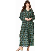 Roaman's Women's Plus Size Boho Crinkle Maxi Dress - 30/32, Blue
