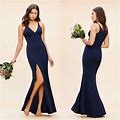 Dress The Population "Iris" Side Slit Gown Navy Blue Maxi Gown Size Xs