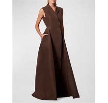 Carolina Herrera Sleeveless Trench Gown With Pockets, Mocha, Women's, 6, Evening Formal Gala Gowns Mother Of The Bride Groom Sleeveless Gowns