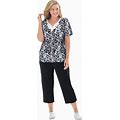 Plus Size Women's 2-Piece Tunic And Capri Set By Woman Within In Black Watercolor Floral (Size M)