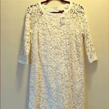 Ann Taylor Dresses | Ann Taylor White Lace Cotton 3/4 Sheath Dress | Color: White | Size: 4