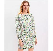 Loft Petite Floral Linen Blend Long Sleeve Shift Dress Size 0 Whisper White Women's