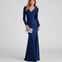 Amelia Long Sleeve Mermaid Dress - BLUE, XL