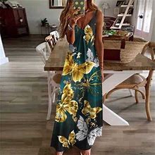 Bonixoom Sexy Dresses For Women Date Night Multi-Theme Party V-Neck Tab Sleeveless Lace Dress Printed Yellow Dresses