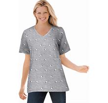 Plus Size Women's Peanuts Short Sleeve V-Neck Snoopy Tee By Peanuts In Heather Grey Snoopy (Size L)