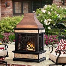 Sunjoy Curtis 56.69 in. Wood Burning Outdoor Fireplace With Bronze Highlights 169476 ,