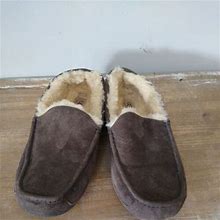 Ugg Ascot Slippers Moccasins Brown Suede Shearling Lined Slip On Mens