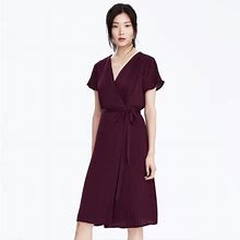 Banana Republic Dresses | Banana Republic Burgundy Pleated Wrap Dress Xs | Color: Purple/Red | Size: Xs