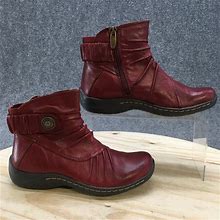 Earth Boots Womens 5 B Thyme Ankle Booties Red Bordeaux Leather Side Zip Casual