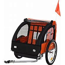 Aosom 2-Seat Child Bike Trailer For Kids With A Strong Steel Frame, 5-Point Safety Harnesses, & Comfortable Seat, Orange