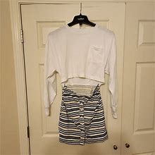 Zara Womens Sheath Dress Blue White Stripe Stretch Pocket Cut Out Buttons