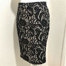 Ann Taylor Size 6 Tall Black Lace Pencil Skirt Stretchy Business