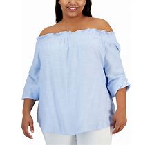 Tommy Hilfiger Plus Size Printed Off-The-Shoulder Top, Created For Macy's - Blue/Ivy - Size 2X