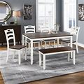 Harper & Bright Designs 6 Piece Dining Table Set With Bench, Wood Kitchen Table Set With Table And 4 Chairs, Ivory White And Cherry
