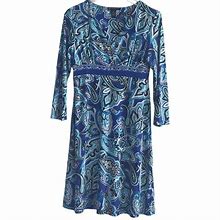 Inc International Concepts Dresses | Inc Dress Blue Paisley Long Sleeve Size M | Color: Blue/White | Size: M